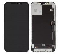 Дисплей для iPhone 12 Pro Max, черный, с рамкой, с пластиками камеры и датчика приближения, High Copy (OLED), OEM hard, GX