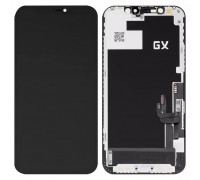 Дисплей для iPhone 12, iPhone 12 Pro, черный, с рамкой, High Copy с пластиками камеры и датчика приближения, (OLED), GX OEM hard