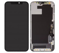 Дисплей для iPhone 12, iPhone 12 Pro, черный, с рамкой, High Copy с пластиками камеры и датчика приближения, без микросхемы, (OLED) OEM soft