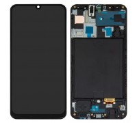Дисплей для Samsung A505 Galaxy A50, A505F/DS Galaxy A50, чорний, з рамкою, Оригінал (переклеєне скло)