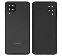 Задняя панель корпуса для Samsung A127 Galaxy A12 Nacho, черная + стекло камеры, с боковыми кнопками