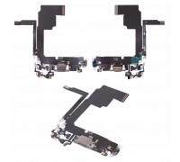 Шлейф для iPhone 15 Pro, коннектора зарядки, серый, с микрофоном, High Copy natural titanium