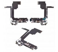 Шлейф для iPhone 15 Pro, коннектора зарядки, черный, с микрофоном, High Copy