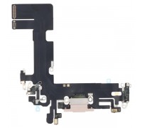 Шлейф для iPhone 13, коннектора зарядки, розовый, с микрофоном, с компонентами, Original (PRC), с разборки