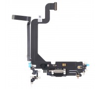 Шлейф для iPhone 14 Pro Max, конектора зарядки, чорний, з мікрофоном, з компонентами, Original (PRC), з розбирання