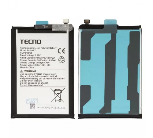 Акумулятор BL-5ABT для Tecno Spark 30C, Li-Polymer, 3,87 В, 5000 мАг, Original (PRC)