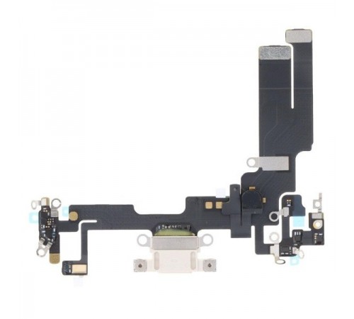 Шлейф для iPhone 14, конектора зарядки, білий, з мікрофоном, з компонентами, Original (PRC)