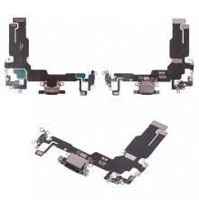 Шлейф для iPhone 15, коннектора зарядки, черный, с микрофоном, High Copy
