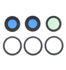 Стекло камеры для iPhone 15 Pro Max, синее, с рамкой, комплект 3 шт.