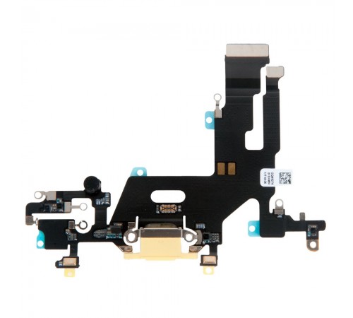 Шлейф для iPhone 11, конектора навушників, конектора зарядки, жовтий, з мікрофоном, Original (PRC)