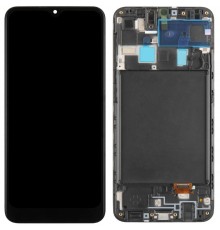 Дисплей для Samsung A205 Galaxy A20, A205F/DS Galaxy A20, M107F/DS Galaxy M10s, черный, с рамкой, Оригинал (переклеено стекло)
