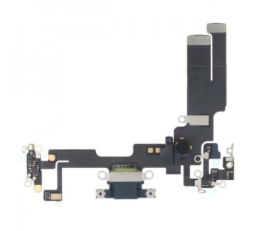 Шлейф для iPhone 14, коннектора зарядки, черный, с микрофоном, с компонентами, Original (PRC), с разборки