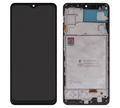 Дисплей для Samsung A225 Galaxy A22, черный, с рамкой, FLYCDI, с широким ободком, (OLED)