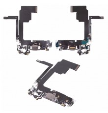 Шлейф для iPhone 15 Pro, конектора зарядки, сірий, з мікрофоном, High Copy natural titanium