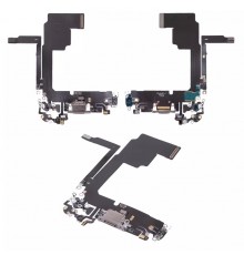 Шлейф для iPhone 15 Pro, коннектора зарядки, серый, с микрофоном, High Copy natural titanium