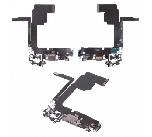 Шлейф для iPhone 15 Pro, коннектора зарядки, серый, с микрофоном, High Copy natural titanium