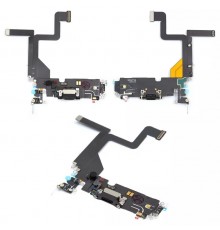 Шлейф для iPhone 14 Pro, коннектора зарядки, черный, с микрофоном, с компонентами, Original (PRC)