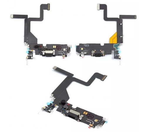 Шлейф для iPhone 14 Pro, коннектора зарядки, черный, с микрофоном, с компонентами, Original (PRC)