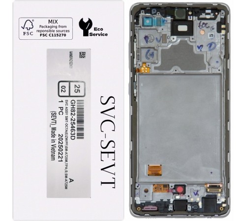 Дисплей для Samsung A725 Galaxy A72, A726 Galaxy A72 5G, сріблястий, з рамкою, Original, сервісна упаковка, #GH82-25624A/GH82-25463A/GH82-25460A/GH82-25849A