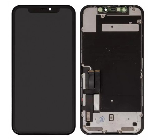 Дисплей для iPhone 11, черный, с рамкой, Оригинал (переклеено стекло), с пластиками камеры и датчика приближения, Toshiba/Sharp version Дисплей для iPhone 11, черный, с рамкой, Оригинал (переклеено стекло), с пластиками камеры и датчика приближения, Toshiba/Sharp version