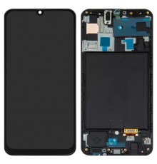 Дисплей для Samsung A505 Galaxy A50, A505F/DS Galaxy A50, чорний, з рамкою, Оригінал (переклеєне скло)
