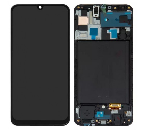 Дисплей для Samsung A505 Galaxy A50, A505F/DS Galaxy A50, чорний, з рамкою, Оригінал (переклеєне скло)