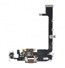Шлейф для iPhone 11 Pro Max, коннектора наушников, коннектора зарядки, золотистый (Matte Gold), с микрофоном, Original (PRC)