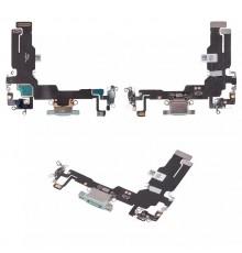 Шлейф для iPhone 15, коннектора зарядки, зеленый, с микрофоном, High Copy