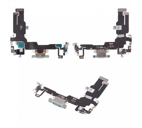 Шлейф для iPhone 15, коннектора зарядки, зеленый, с микрофоном, High Copy