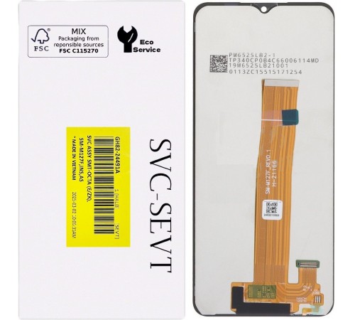 Дисплей для Samsung M127 Galaxy M12, черный, без рамки, Original, сервисная упаковка, SM-M127F_REV0.1, GH82-24491A