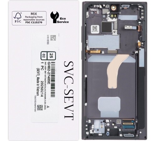 Дисплей для Samsung S908B Galaxy S22 Ultra 5G, серый (Graphite), с рамкой, Original, сервисная упаковка, #GH82-27483E