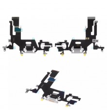 Шлейф для iPhone 11, конектора навушників, конектора зарядки, білий, з мікрофоном, High Copy