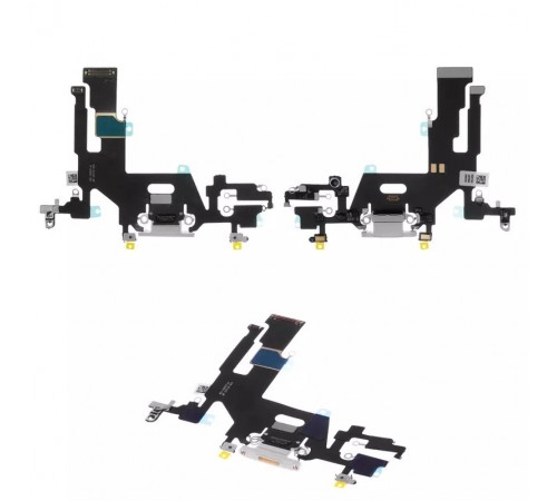 Шлейф для iPhone 11, конектора навушників, конектора зарядки, білий, з мікрофоном, High Copy