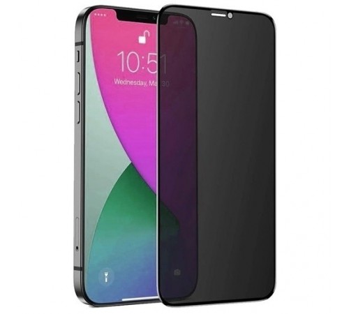 Захисне скло для Apple iPhone 12, iPhone 12 Pro, антишпигун, Full-screen Curved Privacy, Full Glue, (без упаковки), чорний
