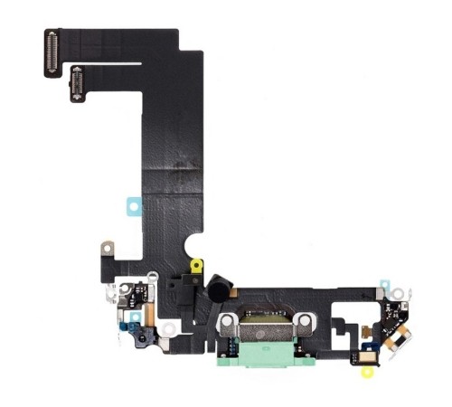 Шлейф для iPhone 12 mini, коннектора зарядки, зеленый, с микрофоном, с компонентами, High Copy