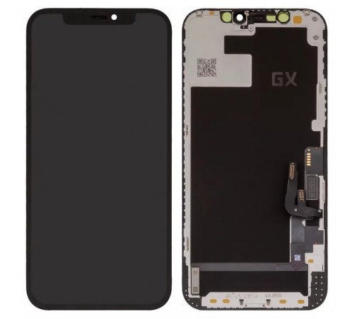 Дисплей для iPhone 12, iPhone 12 Pro, чорний, з рамкою, High Copy з пластиками камери та датчика наближення, без мікросхеми, (OLED), GX OEM hard