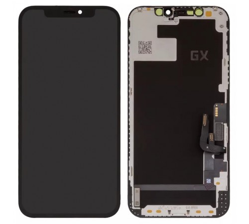 Дисплей для iPhone 12, iPhone 12 Pro, черный, с рамкой, High Copy с пластиками камеры и датчика приближения, без микросхемы, (OLED), GX OEM hard