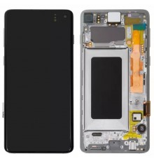 Дисплей для Samsung G973 Galaxy S10, белый, с рамкой, Original, сервисная упаковка, #GH82-18850B/GH82-18835B