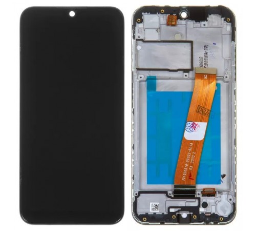 Дисплей для Samsung A015 Galaxy A01, A015M Galaxy A01, чорний, з рамкою, Оригінал (переклеєне скло), з широким конектором