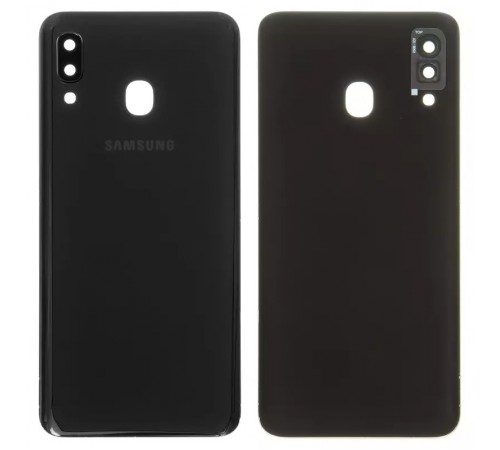 Задняя панель корпуса для Samsung A205F/DS Galaxy A20, черная + стекло камеры Задняя панель корпуса для Samsung A205F/DS Galaxy A20, черная + стекло камеры