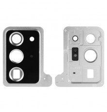 Стекло камеры для Samsung N985F Galaxy Note 20 Ultra, серебристое (Mystic White), с рамкой