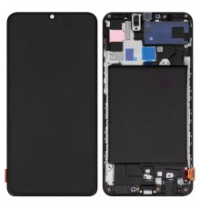 Дисплей для Samsung A705 Galaxy A70, черный, с рамкой, Оригинал (переклеено стекло)