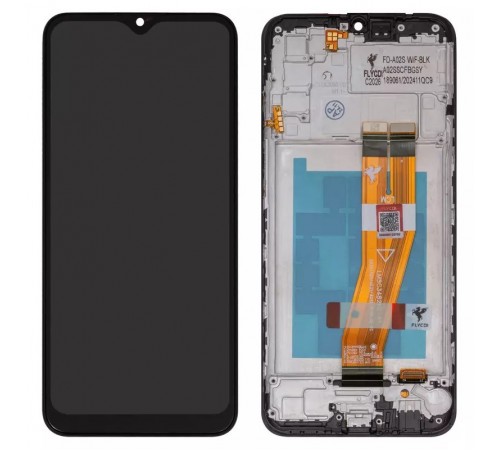 Дисплей для Samsung A025F/DS Galaxy A02s, M025 Galaxy M02s, чорний, з рамкою, FLYCDI, з жовтим шлейфом, (160,5x72 mm)
