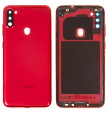 Задняя панель корпуса для Samsung A115 Galaxy A11, красная + стекло камеры