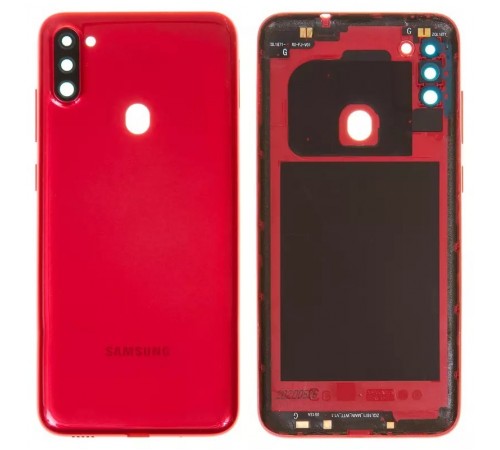Задняя панель корпуса для Samsung A115 Galaxy A11, красная + стекло камеры