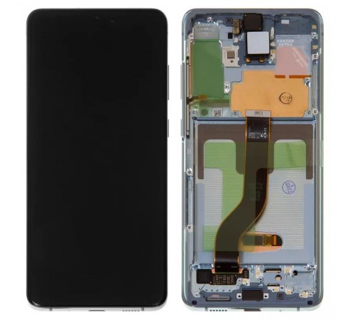 Дисплей для Samsung G985 Galaxy S20 Plus, G986 Galaxy S20 Plus 5G, синий, с фронтальной камерой, с рамкой, Original, сервисная упаковка, aura blue, #GH82-22134D/GH82-22145D