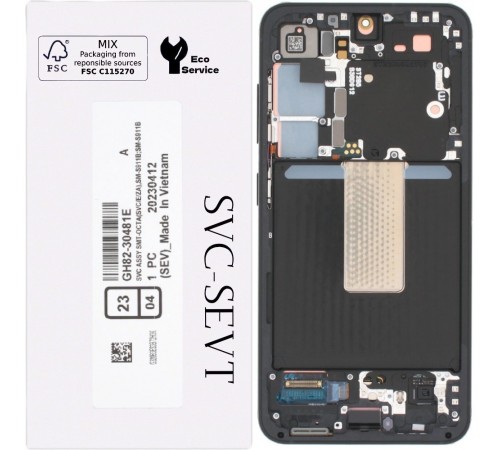 Дисплей для Samsung S911 Galaxy S23, черный (Phantom Black), с рамкой, Original, сервисная упаковка, #GH82-30481A