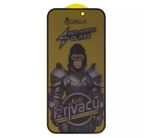 Захисне скло для Apple iPhone 15 Pro, сумісне з чохлом, Full Glue, Anti-Static, Anti-Peeping, (без упаковки), чорний, gorilla