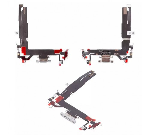 Шлейф для iPhone 16, коннектора зарядки, белый, с микрофоном, High Copy