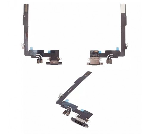Шлейф для iPhone 16 Pro Max, коннектора зарядки, черный, с микрофоном, High Copy black titanium